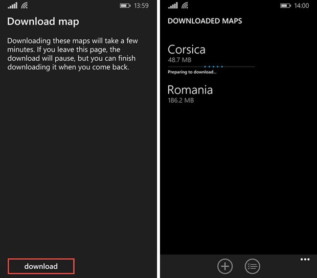 Windows Phone, Windows 10 Mobile, offline, maps, download