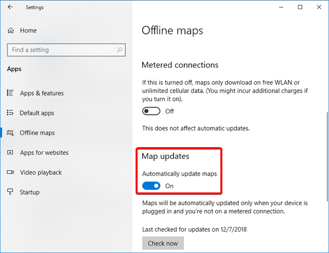 Set automatic map updates in Windows 10