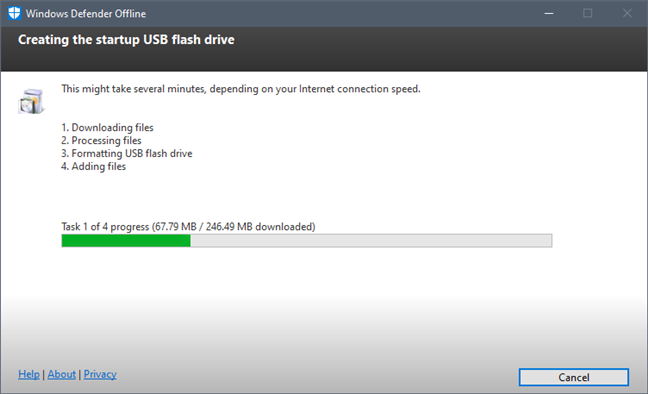 Windows Defender Offline is creating the bootable USB memory stick