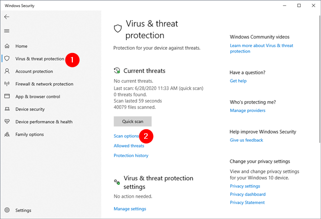 Windows Security - Scan options