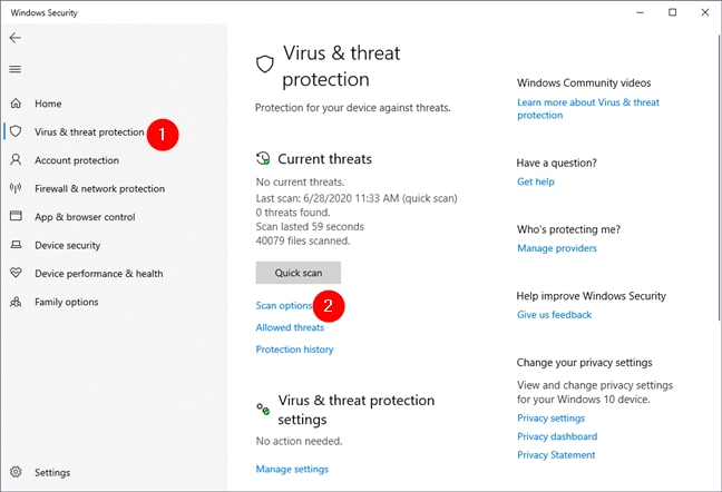 Windows Security - Scan options