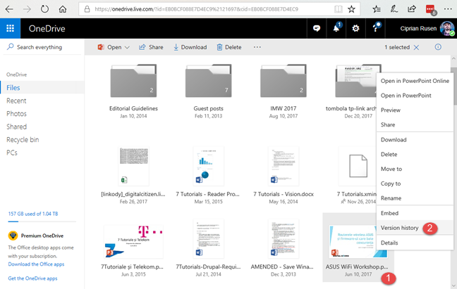 version history one drive microsoft publisher