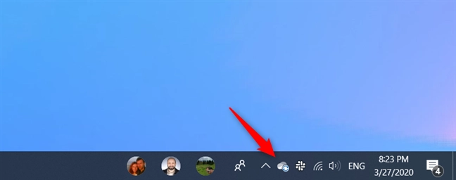 OneDrive's icon on the notification area of the taskbar