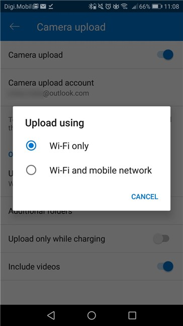Choose whether to upload pictures and videos using only Wi-Fi