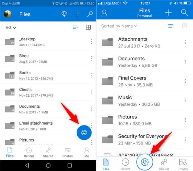 Accessing the scanning feature in OneDrive for Android and iOS