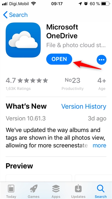 Opening OneDrive from the App Store