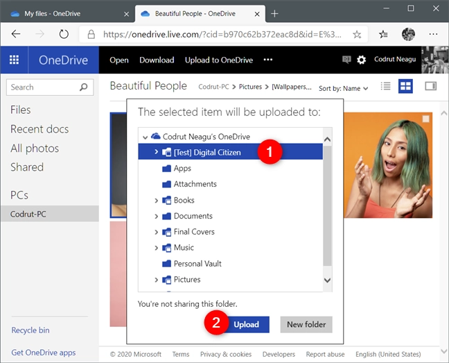 Choosing where to upload a fetched file in OneDrive