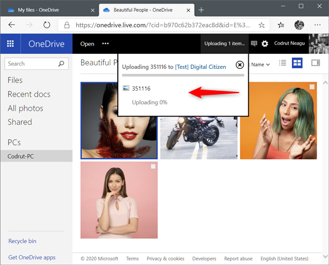 Uploading a fetched file to OneDrive