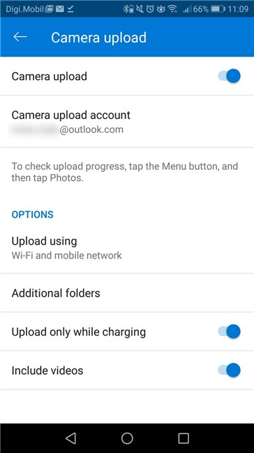 Other options for how OneDrive works in Android