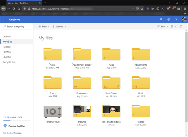 OneDrive access using a web browser