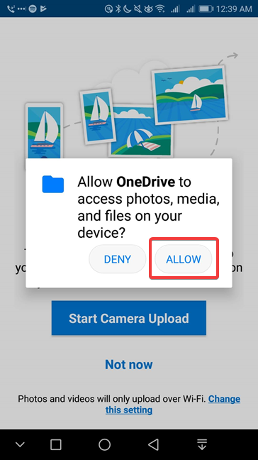 Allow OneDrive to access your Android photos, media, and files