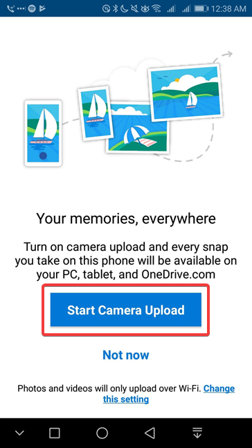 Start Camera Upload in OneDrive for Android