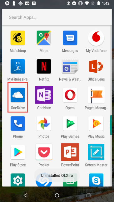 Open OneDrive from the Android app drawer