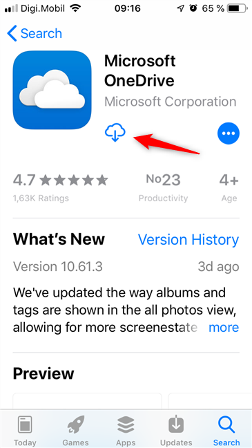 Installing OneDrive on an iPhone