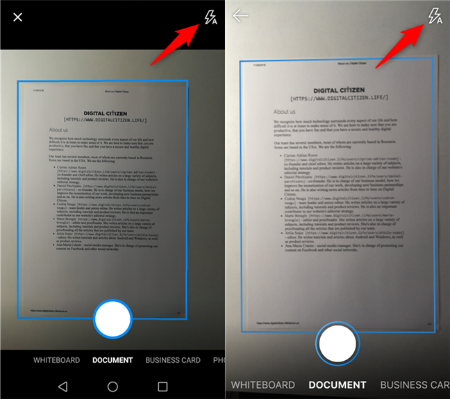 Setting the flash mode for the OneDrive camera