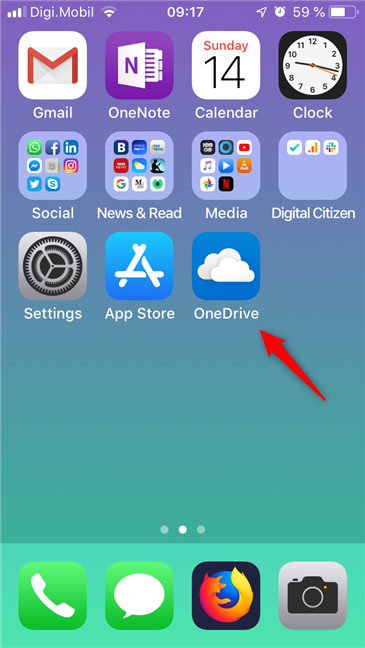 Opening OneDrive from an iPhone's home screen