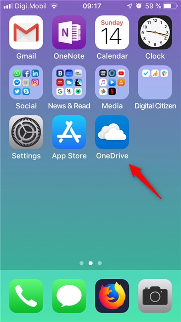 Opening OneDrive from an iPhone's home screen
