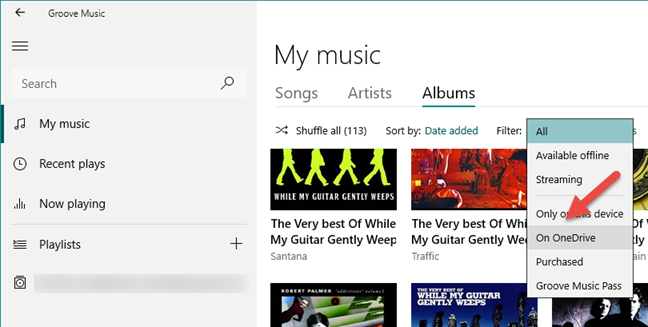 Groove Music, OneDrive, streaming