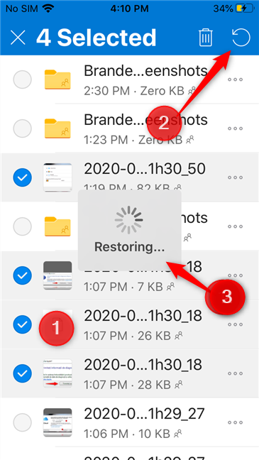 Restore deleted files from the OneDrive app for iPhone