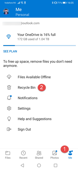 How to access the Recycle Bin in the OneDrive app for Android