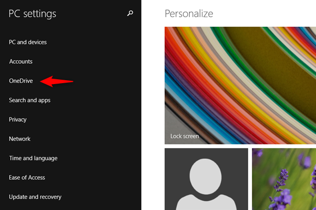 The OneDrive entry from Windows 8.1's PC Settings