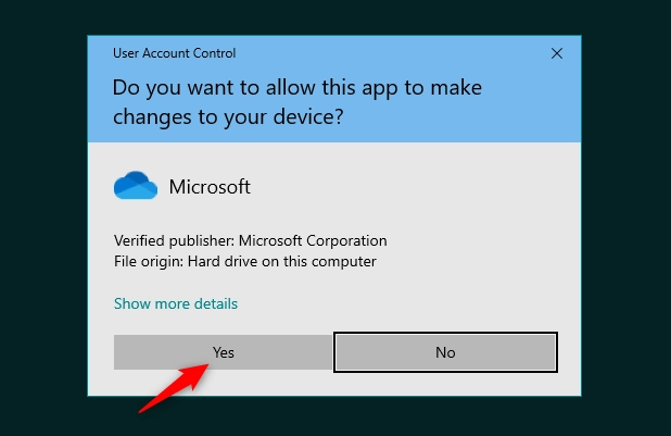 Uninstall OneDrive: UAC notification