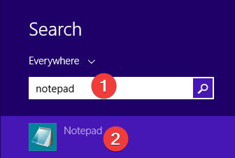 Search for notepad in Windows 8.1