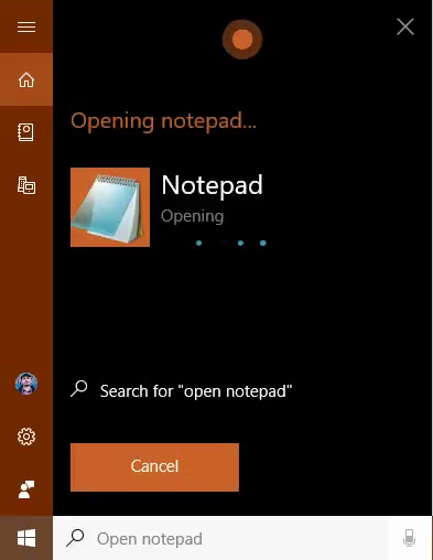 Cortana opening Notepad