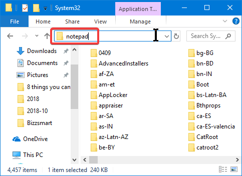 Start Notepad in File Explorer