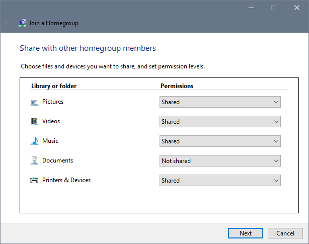 Joining a Homegroup in Windows 10 (version 1709)