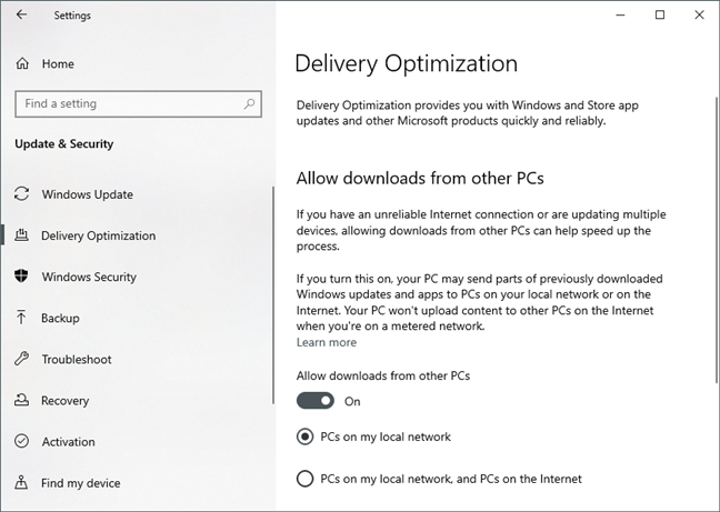 Windows 10 uses peer-to-peer to optimize the delivery of updates