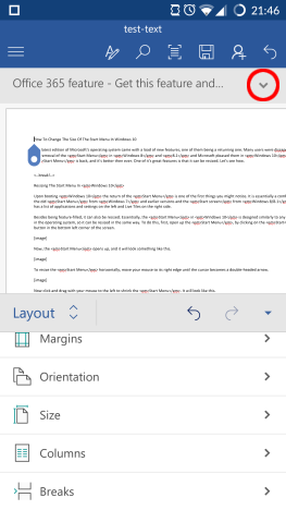 Android, Microsoft, Office, Word, document, page, layout, margins, format, print