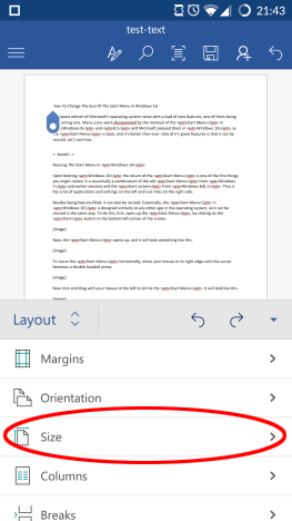 how to change document size in word