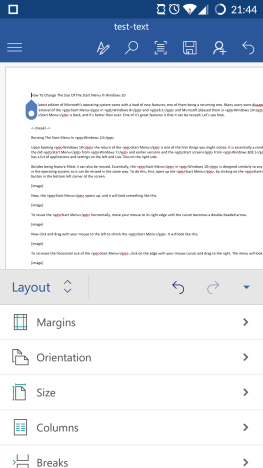 Android, Microsoft, Office, Word, document, page, layout, margins, format, print
