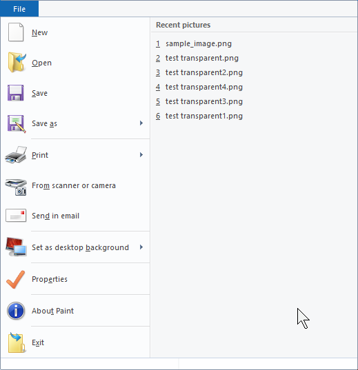 The File menu from Paint