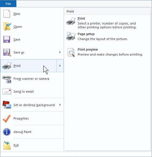 Printing an image from Paint in Windows 10