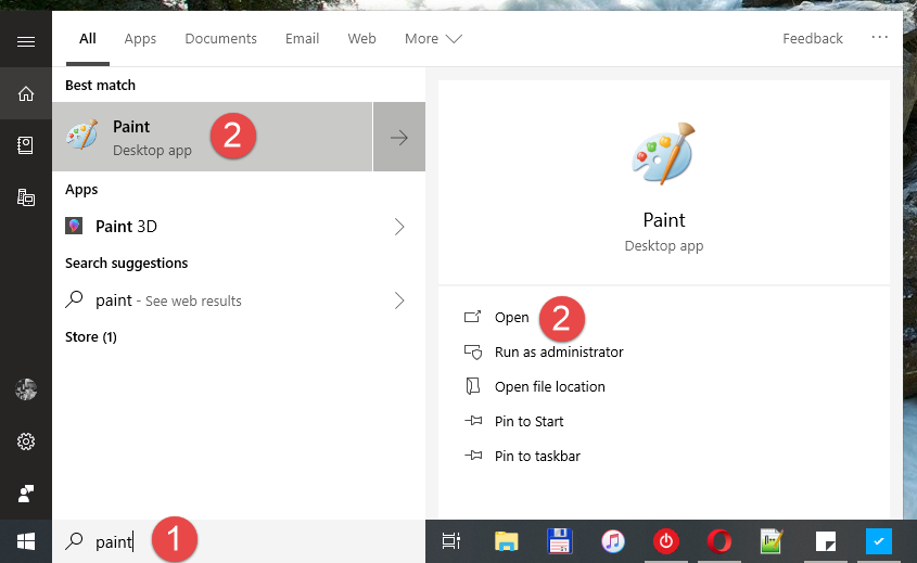 Searching for Paint in Windows 10