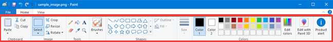 The Home tab from Paint in Windows 10