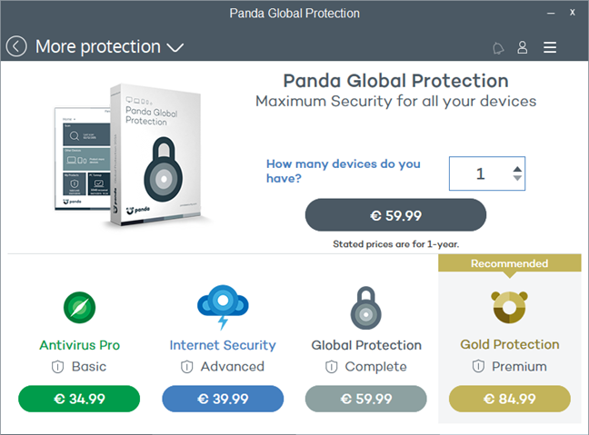 Panda, Global Protection, Gold Protection