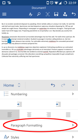 Android, Microsoft, Office, Word, paragraph, format, text, style, edit, options