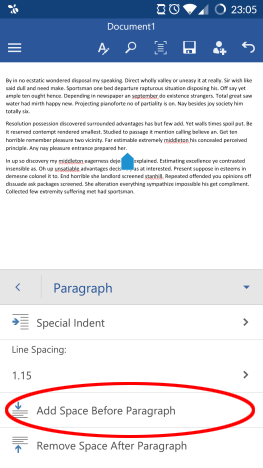 Android, Microsoft, Office, Word, paragraph, format, text, style, edit, options