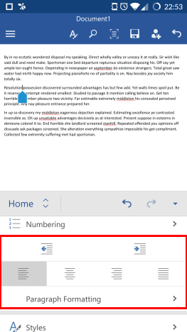 Android, Microsoft, Office, Word, paragraph, format, text, style, edit, options