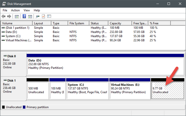 Windows, partition, create