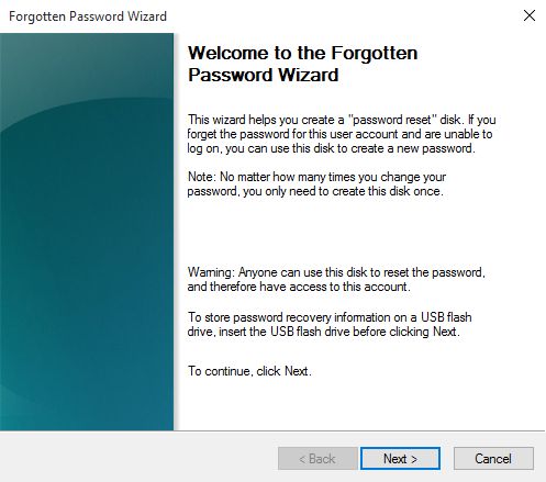 Forgotten Password Wizard, Windows, reset, password, user, account, local