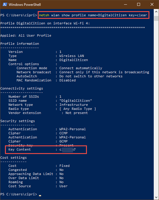 Seeing the details of a wireless network in PowerShell