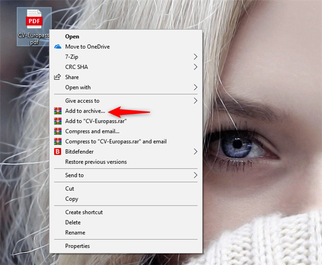 The Add to archive option from the WinRAR right-click menu