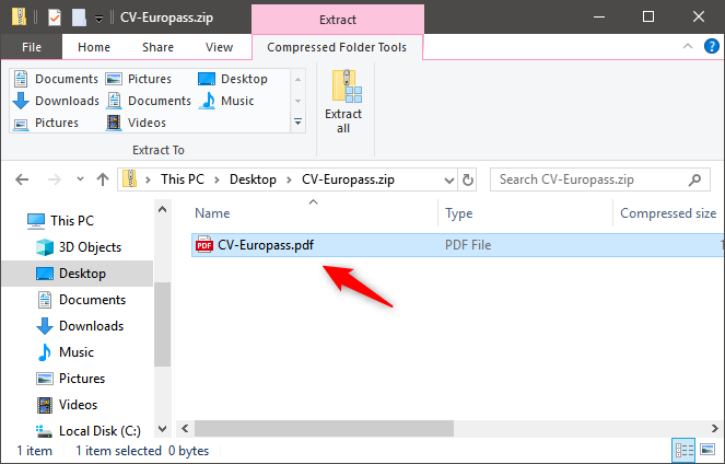 The contents of a password-protected ZIP file, seen with File Explorer