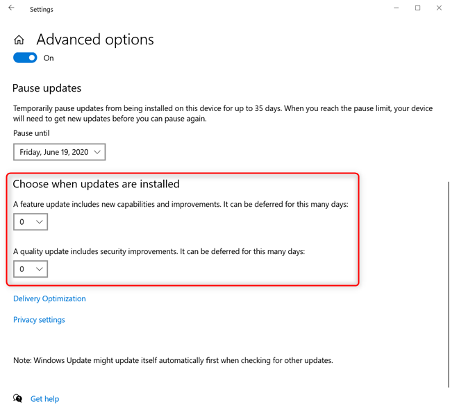 Choose when updates are installed in Windows 10 Pro or Enterprise