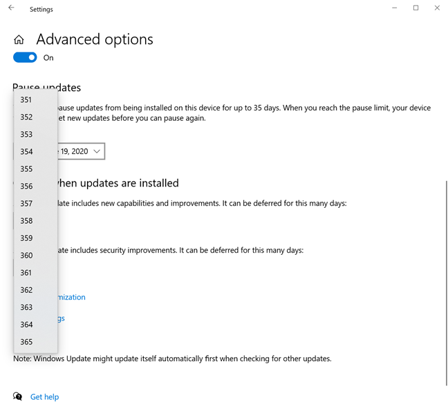 Feature updates to Windows 10 can be postponed for up to 365 days