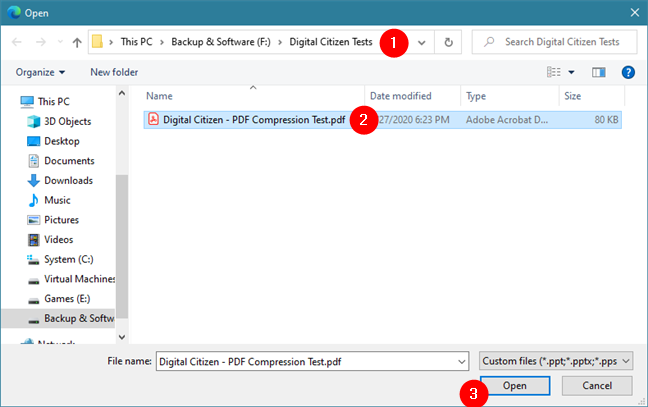 Selecting the PDF to compress